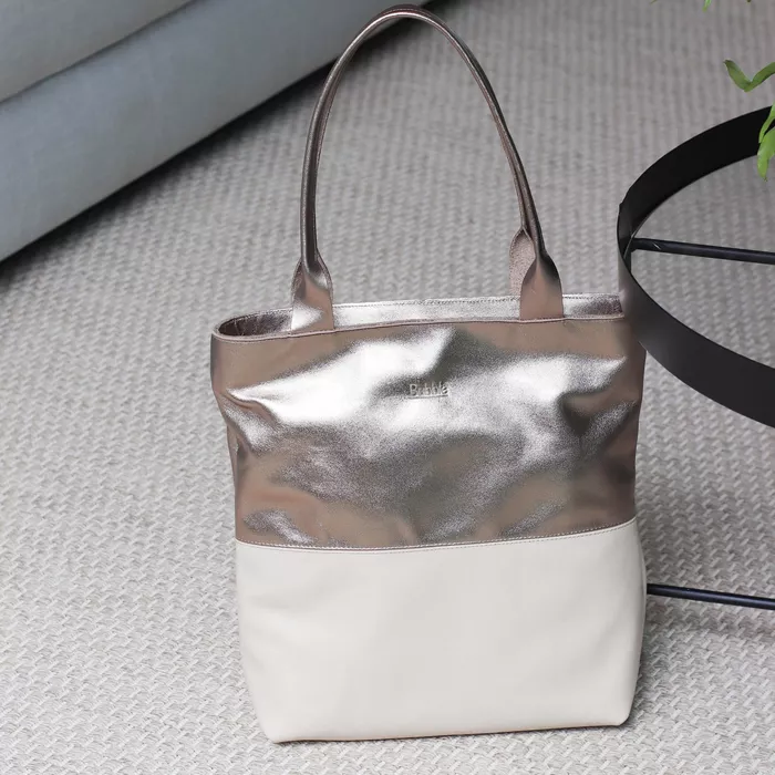 Bolsa de Couro - BICOLOR - Champagne e Off White - Bubblê