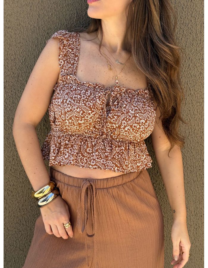 Cropped Flower - Marrom - Du Jour Boutique