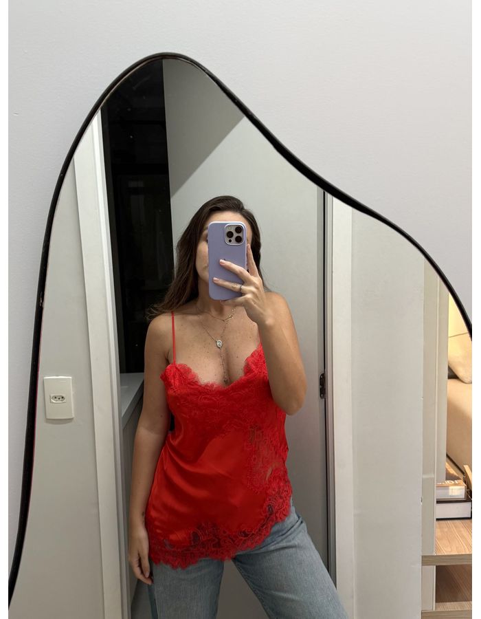 Blusa Cetim com Renda - Vermeha - Du Jour Boutique