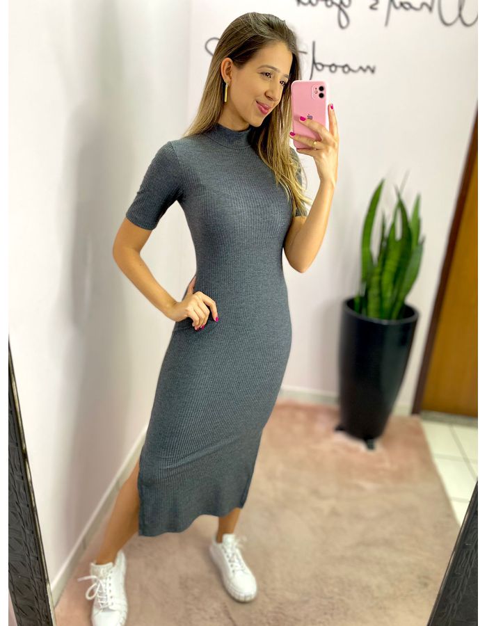 VESTIDO MIDI CANELADO FEN... - MOOD STORE