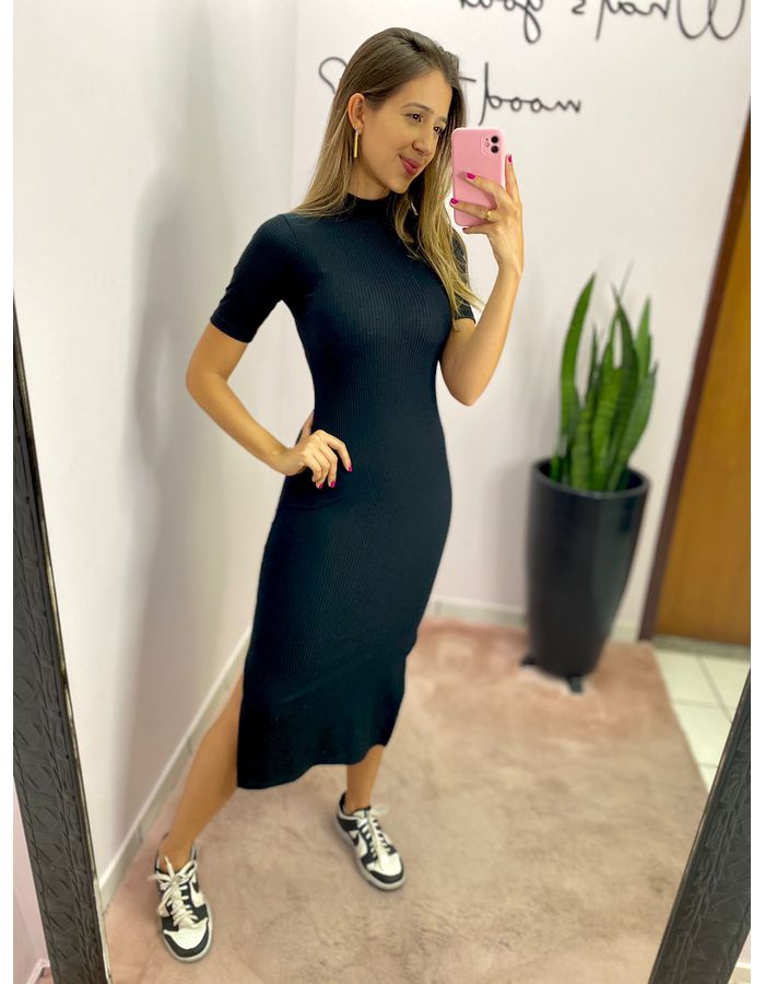 VESTIDO MIDI CANELADO FEN... - MOOD STORE