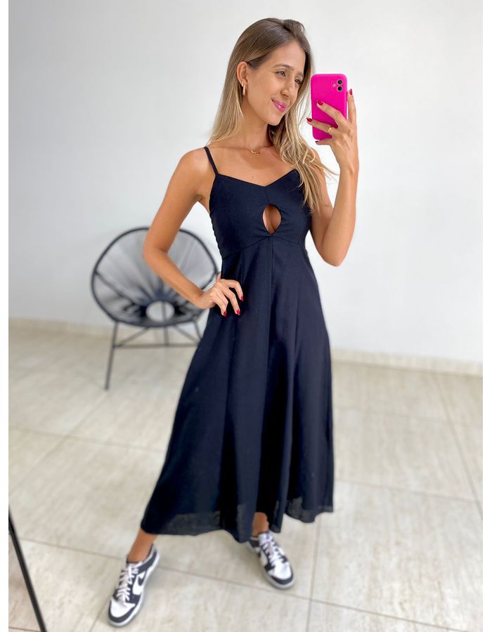 VESTIDO MIDI LOUISE PRETO - MOOD STORE