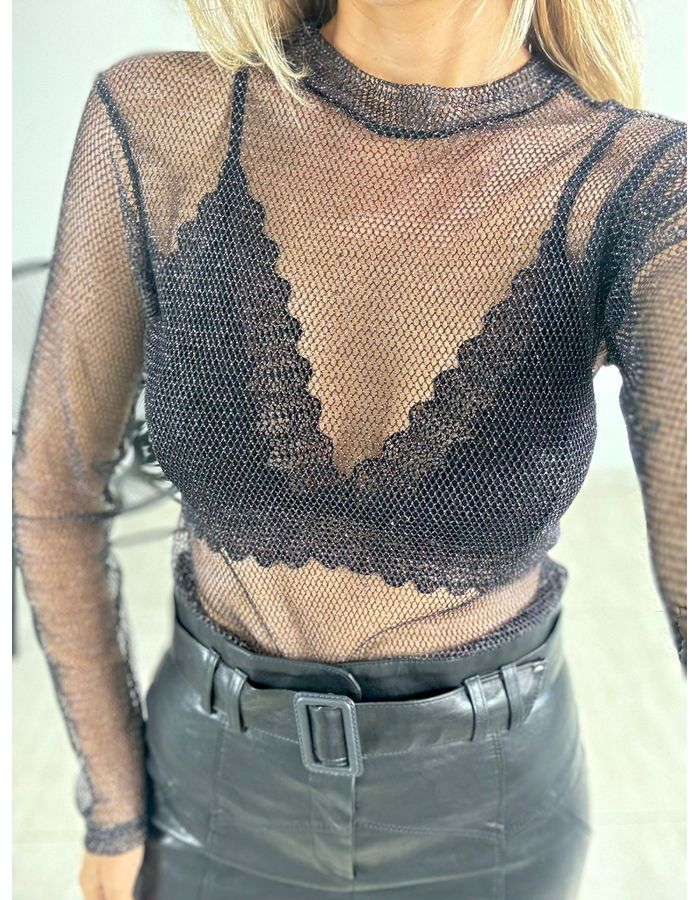 BODY VAZADO BRILHO PRETO - MOOD STORE