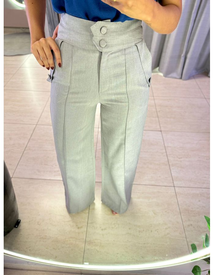 CALÇA BOTÕES LINHO CINZA - MOOD STORE