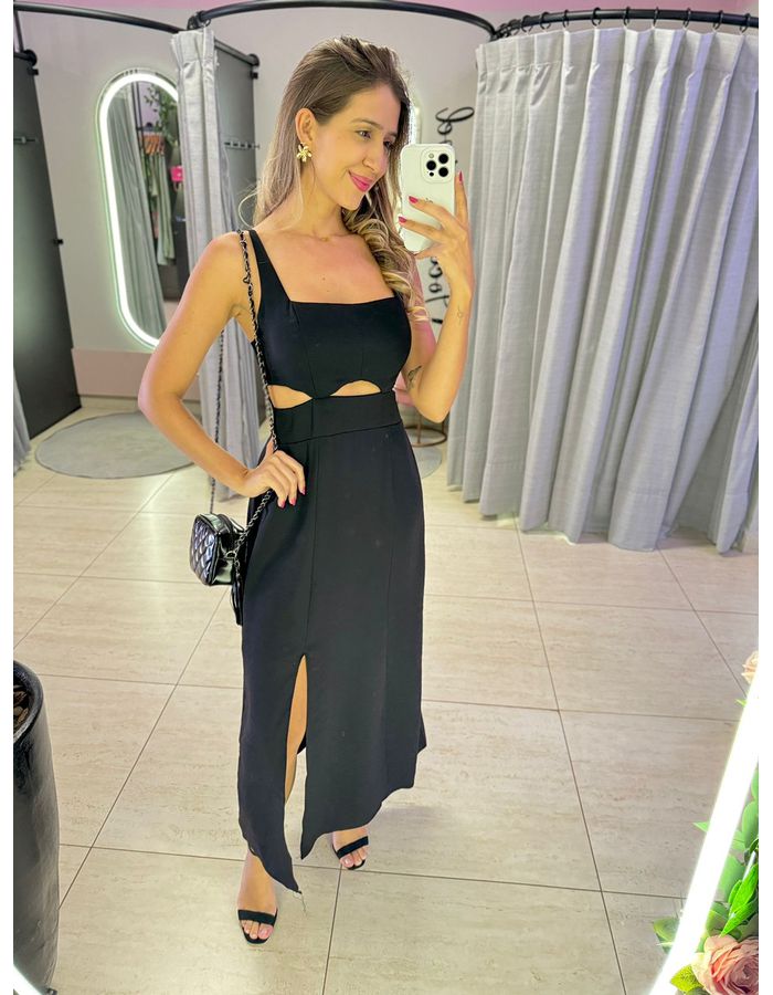 VESTIDO MIDI PAOLA PRETO - MOOD STORE