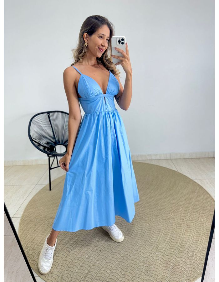 VESTIDO MIDI KARLA AZUL - MOOD STORE
