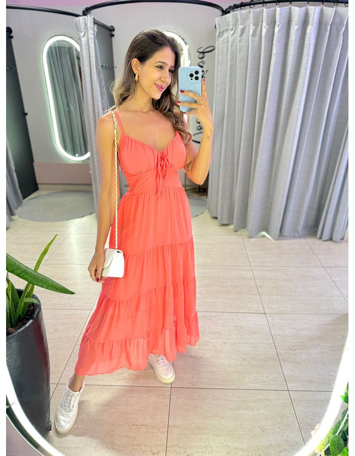VESTIDO MIDI MIRELA CORAL - MOOD STORE