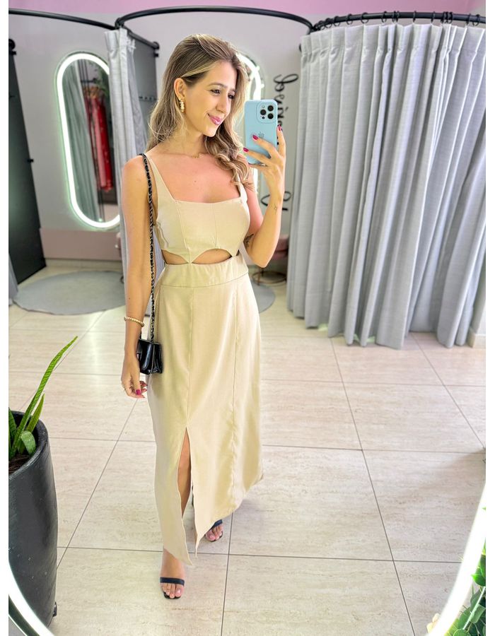 VESTIDO MIDI PAOLA NUDE - MOOD STORE