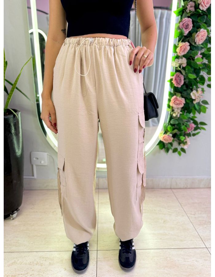 CALÇA CARGO ELASTICO NUDE - MOOD STORE