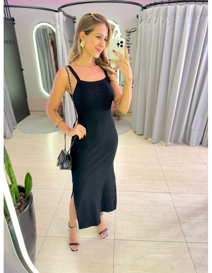 VESTIDO CANELADO FENDA PR... - MOOD STORE
