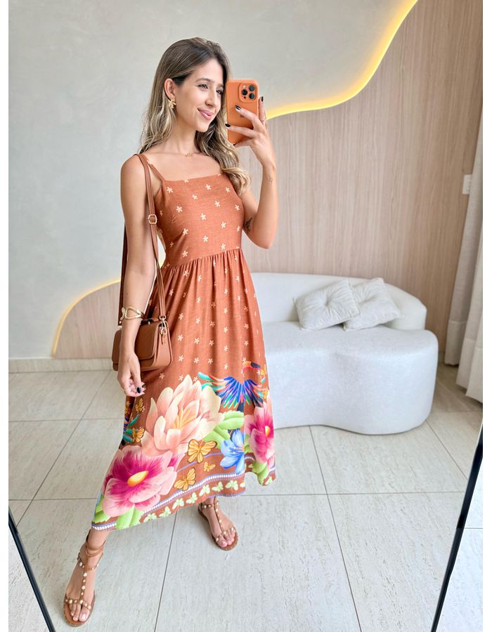 VESTIDO MIDI LAIS MARROM - MOOD STORE