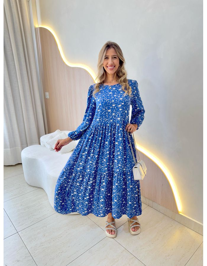 VESTIDO MIDI LETICIA AZUL - MOOD STORE