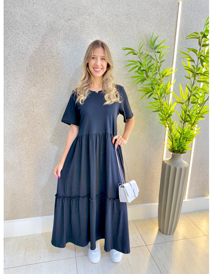 VESTIDO MIDI PAMELA PRETO - MOOD STORE