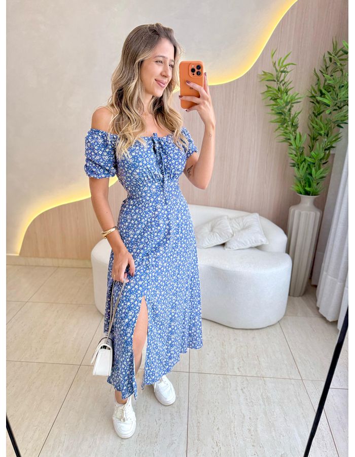 VESTIDO MIDI VIOLETA AZUL - MOOD STORE