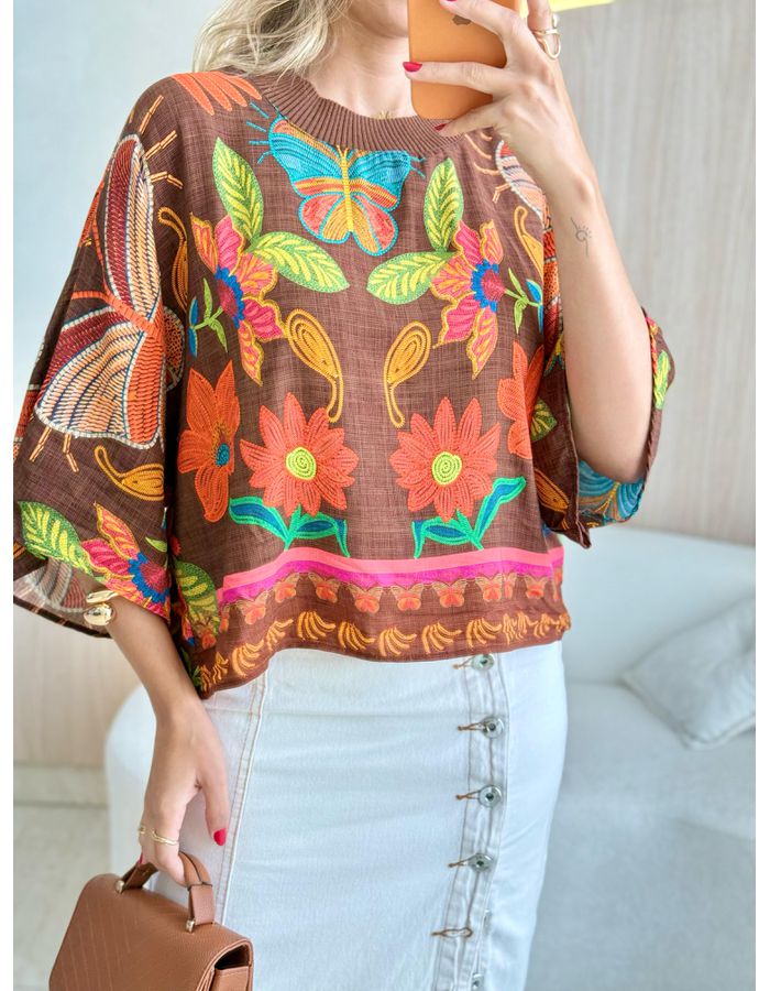 BLUSA CROPPED TATI MARROM - MOOD STORE