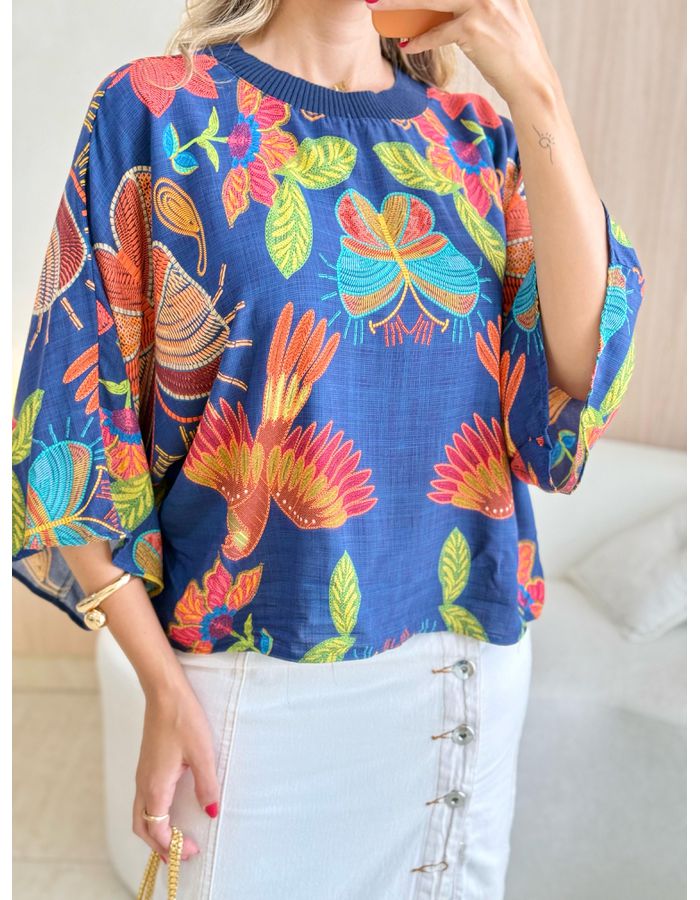 BLUSA CROPPED TATI AZUL M... - MOOD STORE