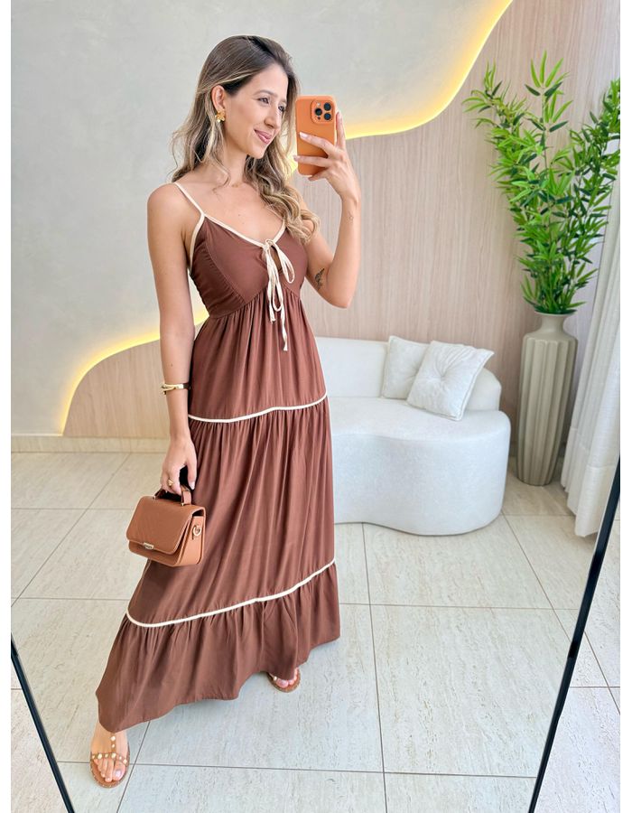 VESTIDO LONGO ELOÁ MARROM - MOOD STORE
