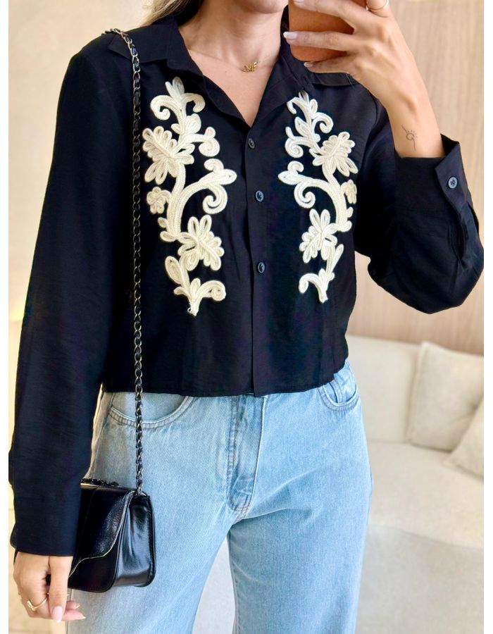BLUSA CAMISA AURORA PRETO - MOOD STORE