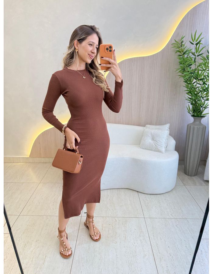 VESTIDO MIDI CANELADO SAM... - MOOD STORE