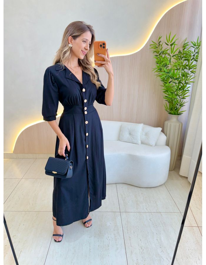 VESTIDO LINHO SHEILA PRET - MOOD STORE