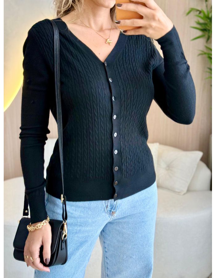 BLUSA CARDIGAN LÃZINHA PR... - MOOD STORE