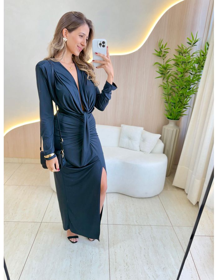 VESTIDO MIDI PÉROLA PRETO - MOOD STORE
