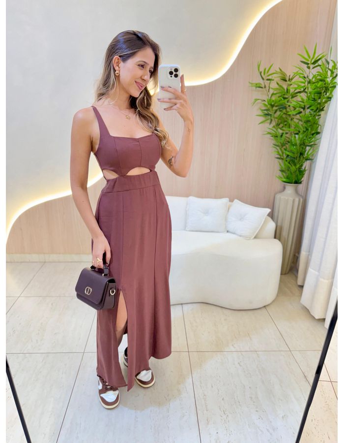 VESTIDO MIDI PAOLA MARROM - MOOD STORE