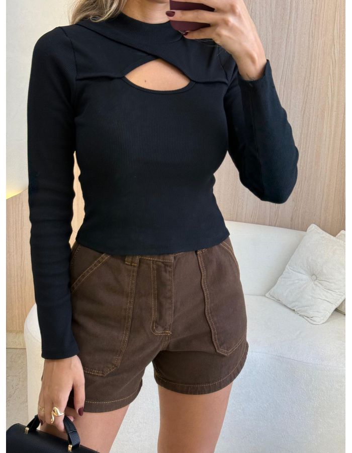 BLUSA CANELADA LUA PRETO - MOOD STORE