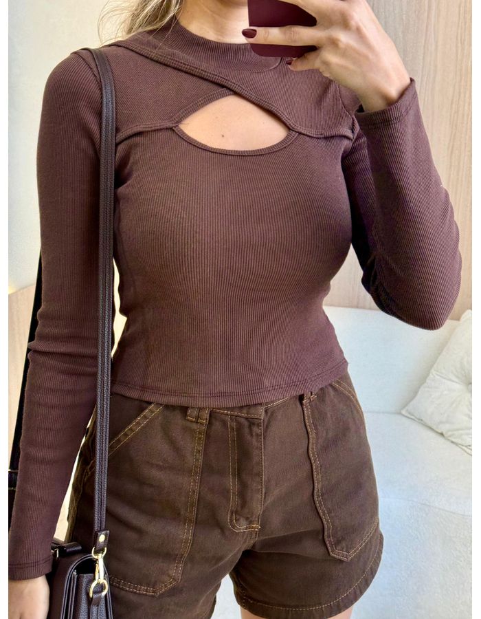BLUSA CANELADA LUA MARROM - MOOD STORE