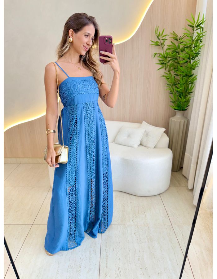 VESTIDO MIDI MILA AZUL - MOOD STORE