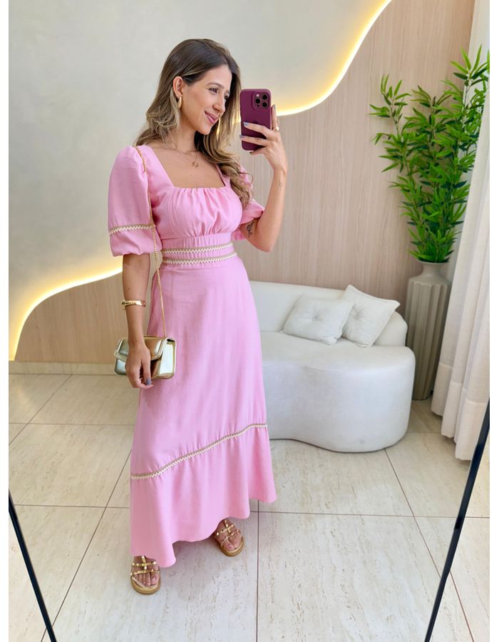 VESTIDO MIDI ELISA ROSA - MOOD STORE