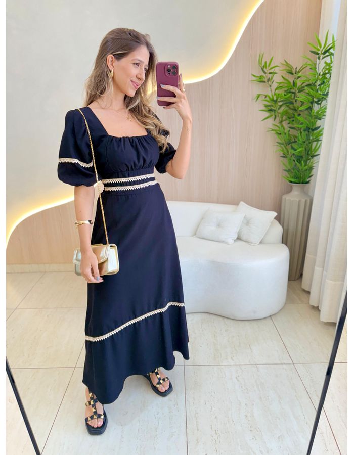 VESTIDO MIDI ELISA PRETO - MOOD STORE