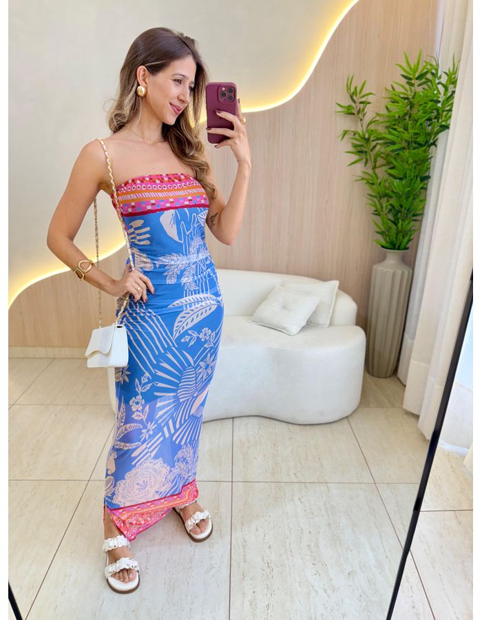 VESTIDO LONGO ELIS AZUL/R... - MOOD STORE