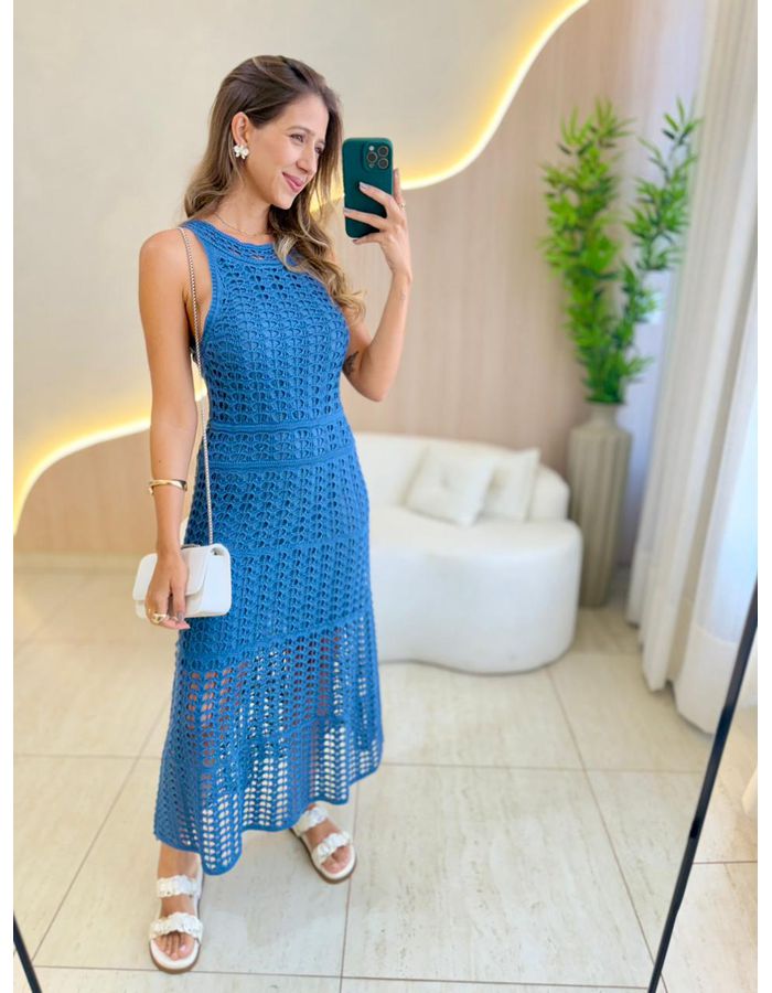 VESTIDO MIDI YARA AZUL - MOOD STORE