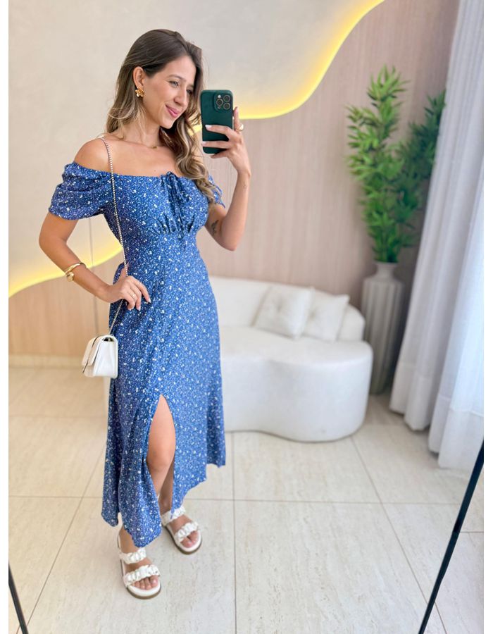 VESTIDO MIDI VIOLETA AZUL - MOOD STORE