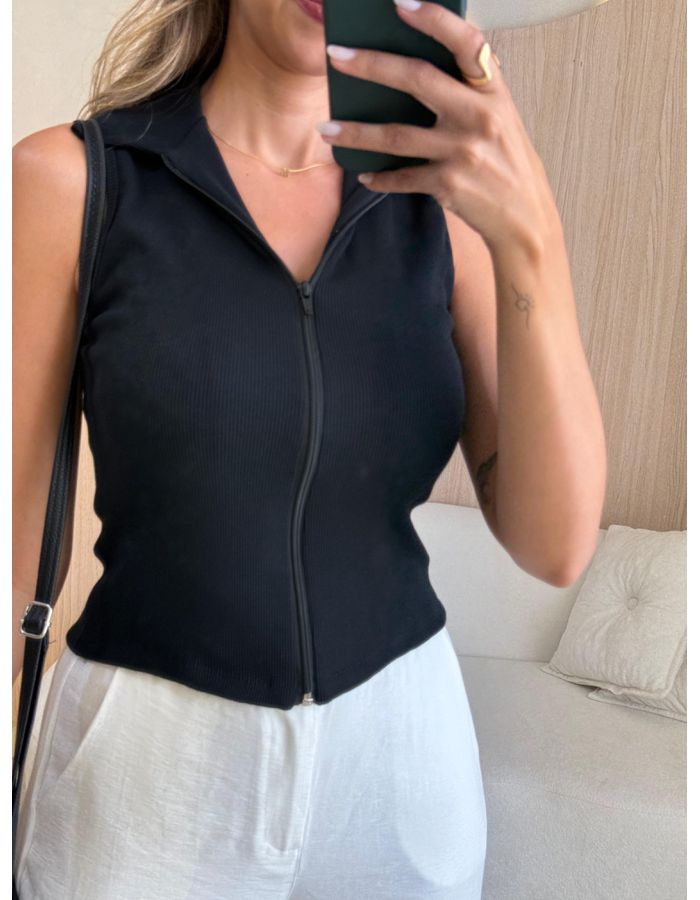 BLUSA CANELADA POLO PRETO - MOOD STORE