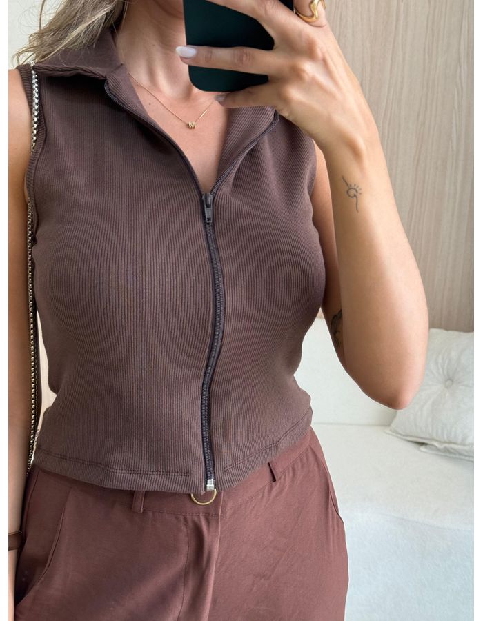 BLUSA CANELADA POLO MARRO - MOOD STORE