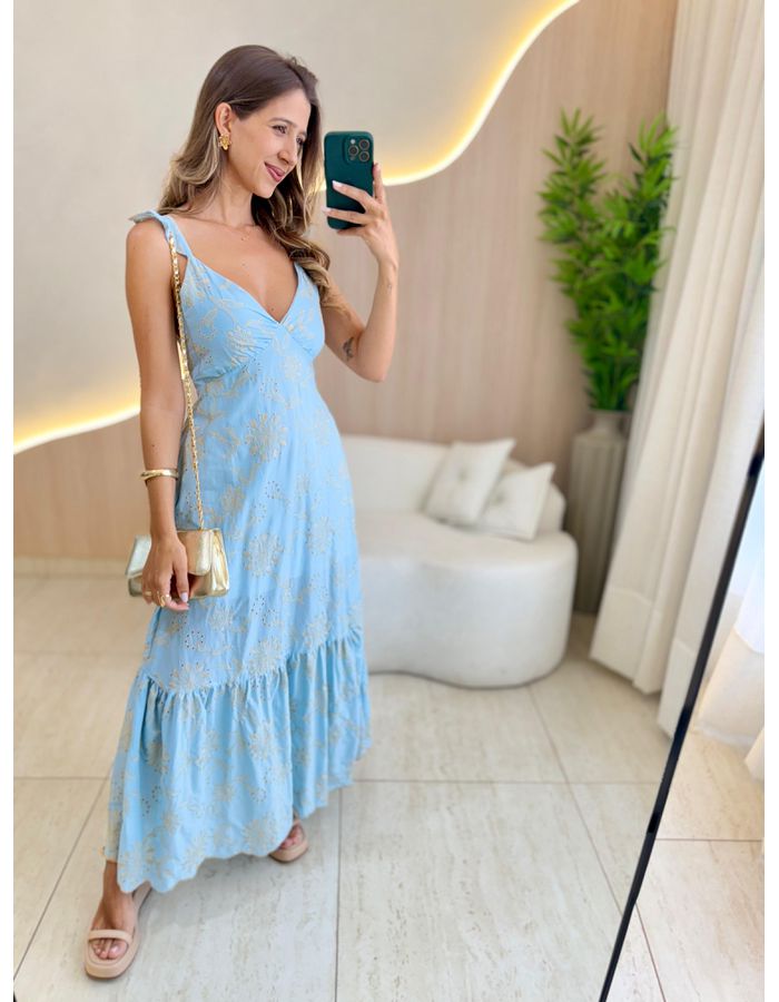VESTIDO LONGO FRAN AZUL - MOOD STORE