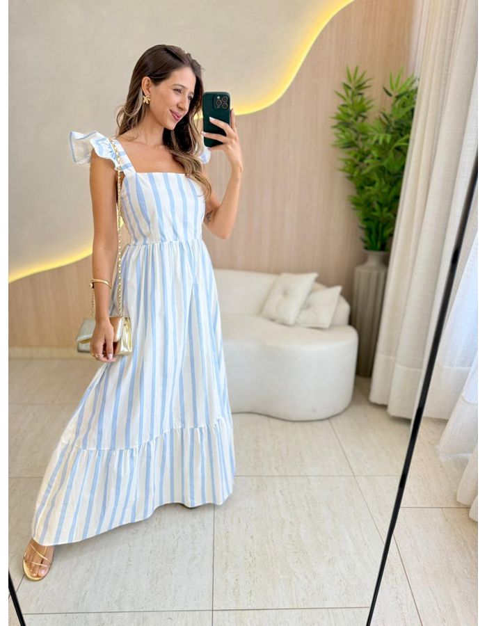 VESTIDO MIDI MIRELA AZUL - MOOD STORE