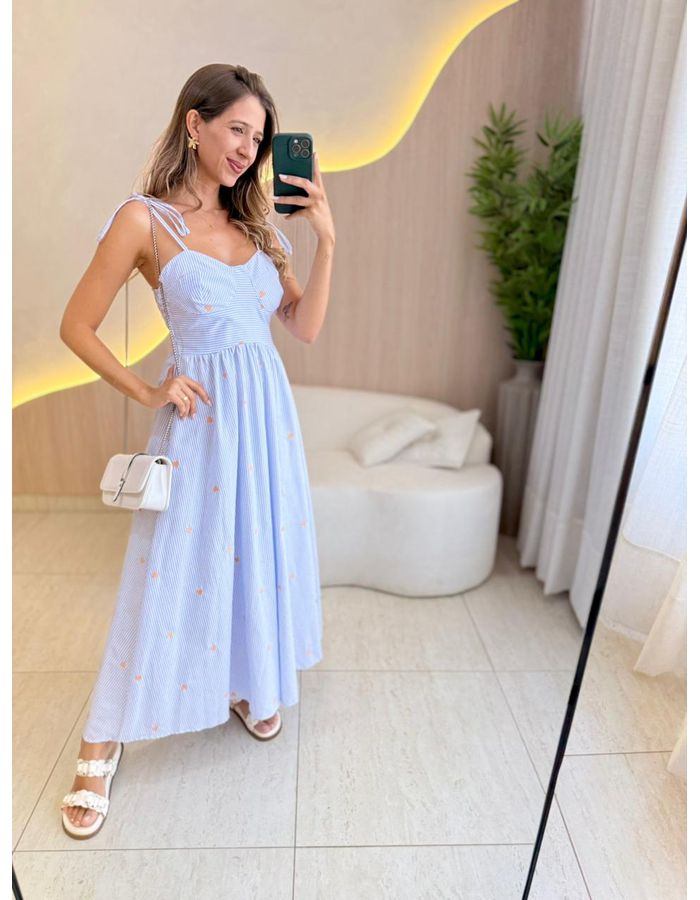 VESTIDO MIDI CORA AZUL - MOOD STORE