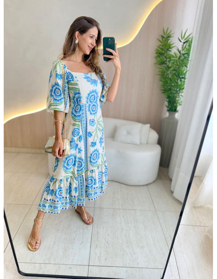 VESTIDO MIDI ESTER AZUL - MOOD STORE
