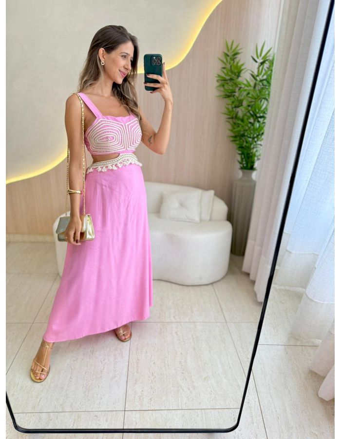 VESTIDO MIDI JAMILE ROSA - MOOD STORE