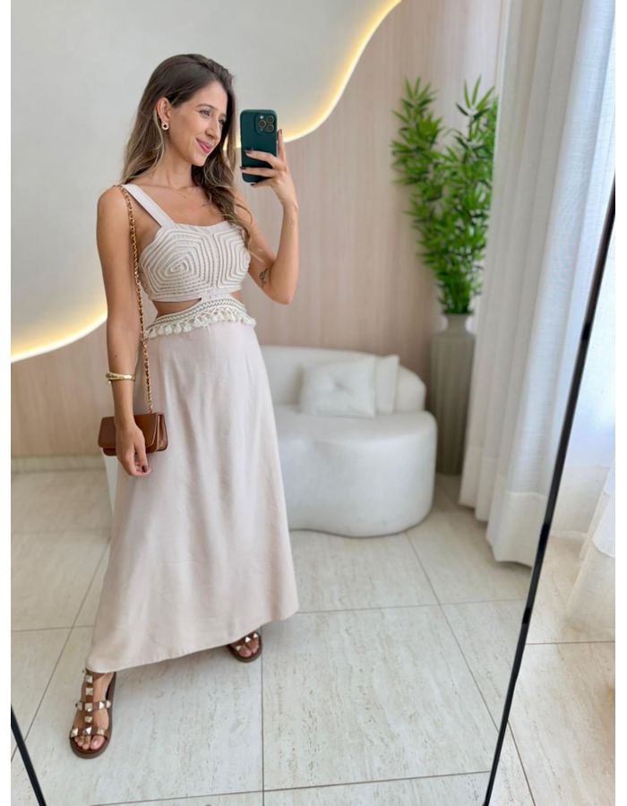VESTIDO MIDI JAMILE NUDE - MOOD STORE