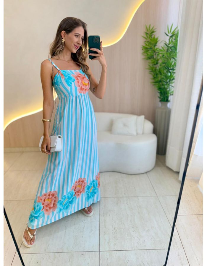 VESTIDO MIDI LORENA AZUL - MOOD STORE