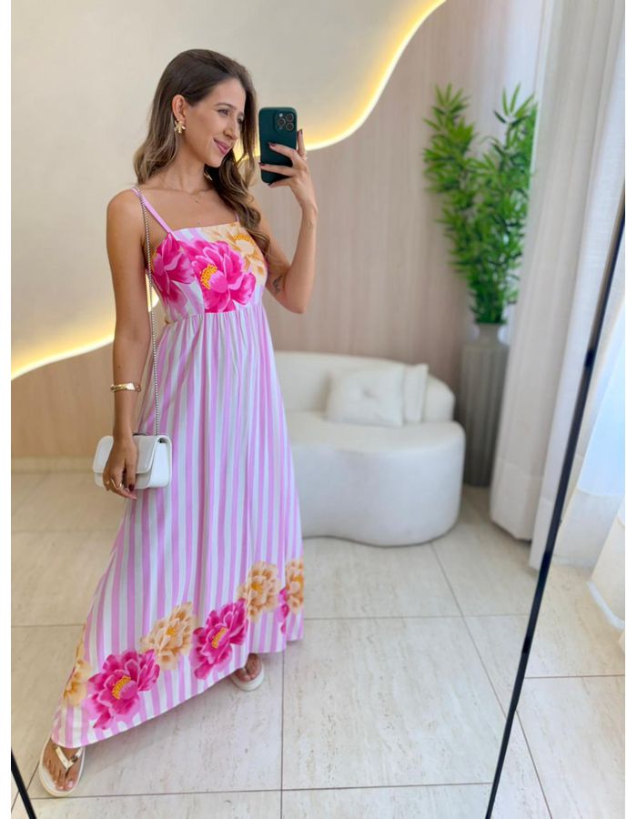 VESTIDO MIDI LORENA ROSA - MOOD STORE