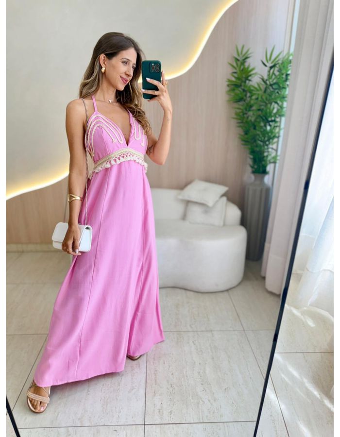 VESTIDO MIDI MOANA ROSA - MOOD STORE