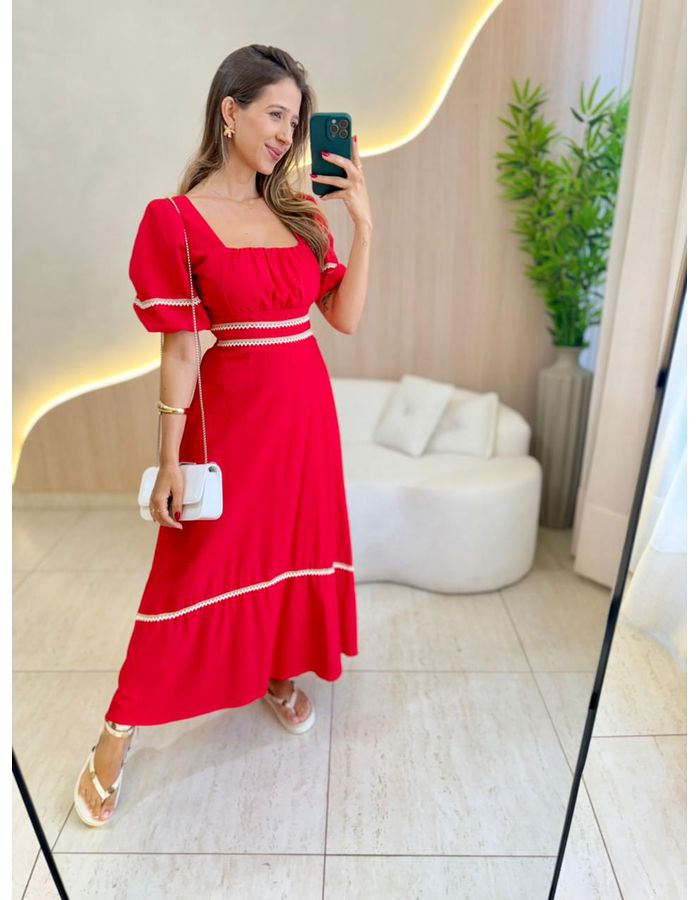 VESTIDO MIDI ELISA VERMEL... - MOOD STORE