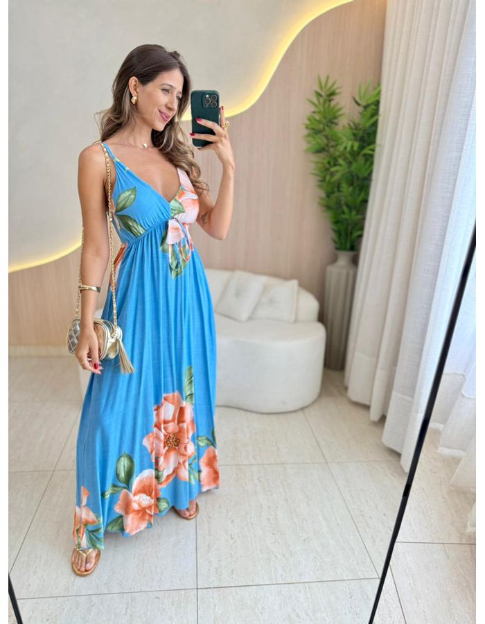 VESTIDO MIDI RAISSA AZUL - MOOD STORE