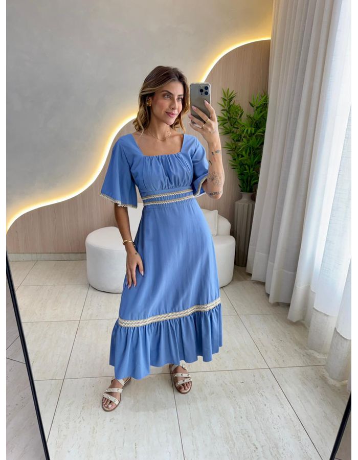 VESTIDO MIDI HELENA AZUL - MOOD STORE