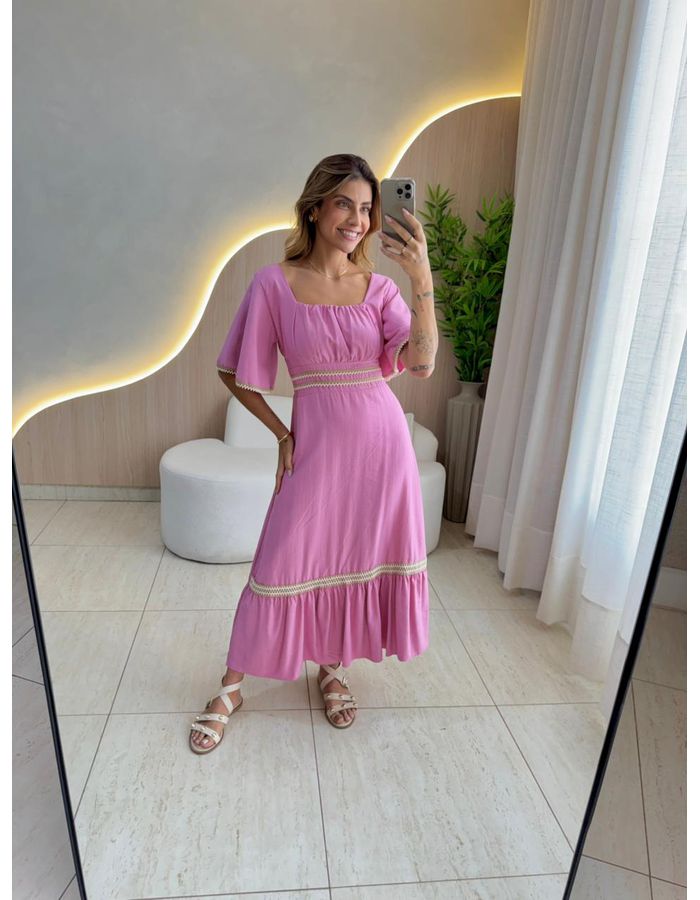VESTIDO MIDI HELENA ROSA - MOOD STORE